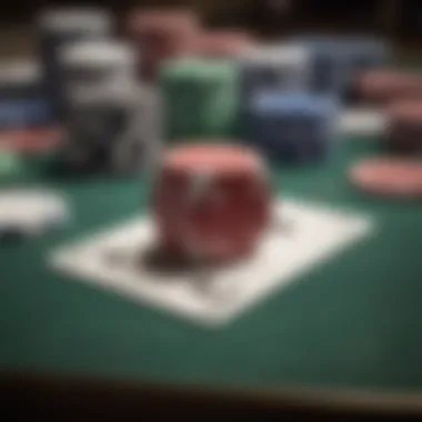 Close-up of poker chips and cards on a table