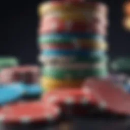 A close-up of colorful casino chips stacked strategically