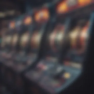 Close-up of colorful slot machines in action