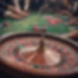 A vibrant roulette wheel with chips