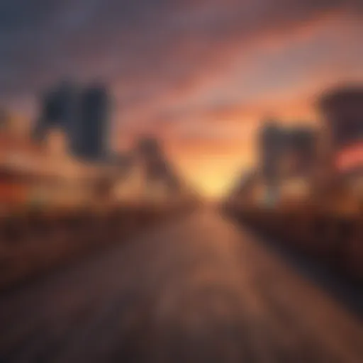 A scenic view of the Atlantic City boardwalk at sunset