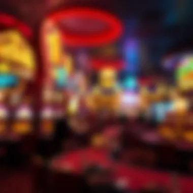 A night view of a bustling casino with bright lights and excitement