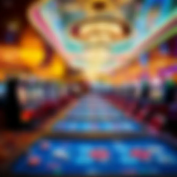 Interior of a vibrant riverboat casino showcasing gaming tables