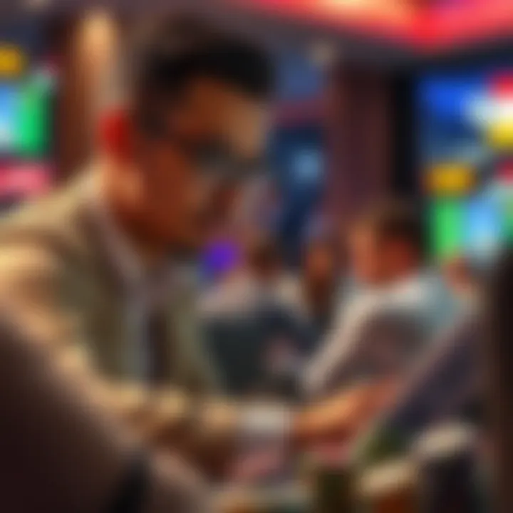 Strategy Analysis A thoughtful depiction of a player analyzing game strategies and statistics