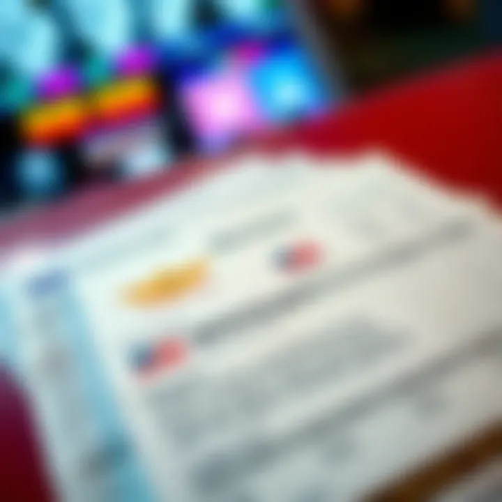 Close-up of sports betting slips with various wagers