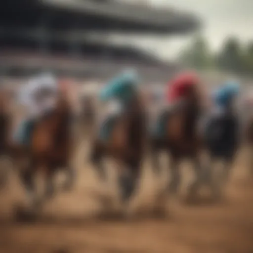 Exciting moment at the racetrack with horses and spectators