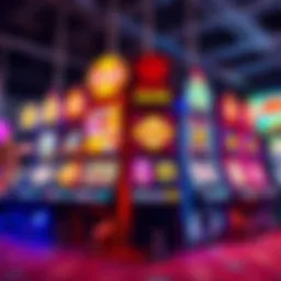 An illustration of vibrant online slot machine graphics showcasing various themes