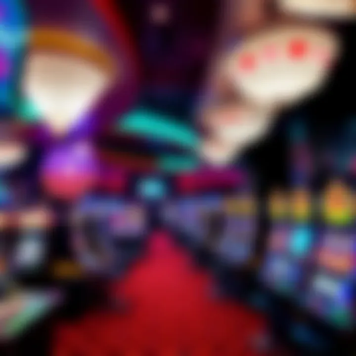 Modern Casino Interior with Gaming Excitement Interior of a modern casino, highlighting the gaming tables and electronic slot machines in an inviting atmosphere.