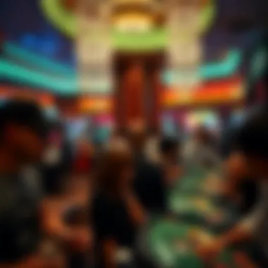 Social Scene in a Bustling Casino Lobby A bustling casino lobby with guests enjoying their time, reflecting the social aspect of gaming.