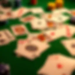 A diverse array of betting game cards spread across a green table, showcasing their designs and potential strategies.