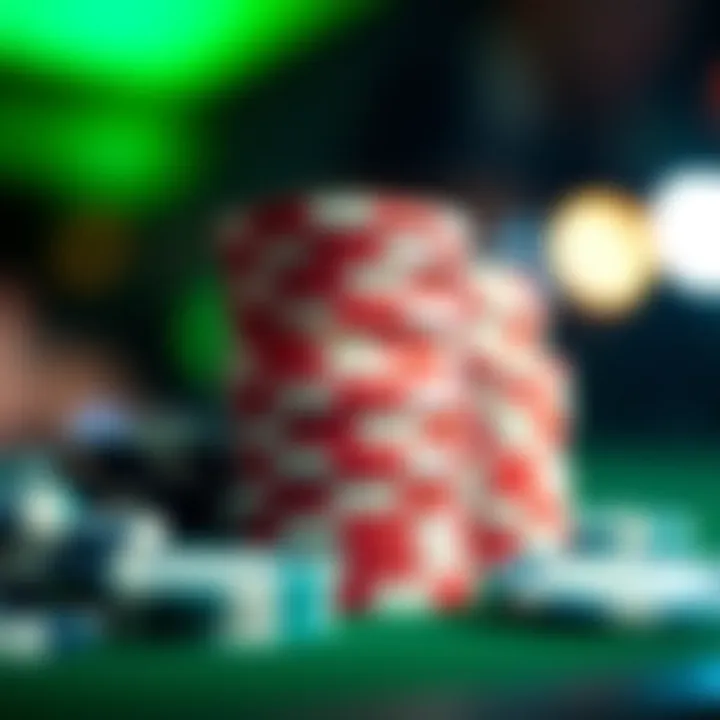 Stacked Poker Chips A close-up of poker chips stacked high during an intense game