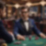 An immersive live baccarat table setup featuring a dealer and players engaging in the game.