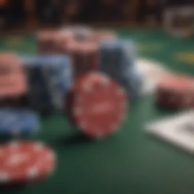 Close-up of poker chips and cards representing Triple Jack Poker