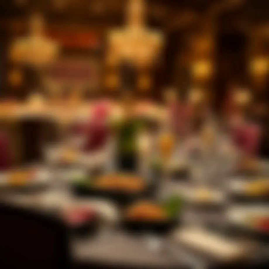 Elegant table setting featuring gourmet dishes and casino-themed decor