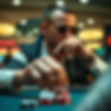 A player thoughtfully selecting Jacks poker chips during a game