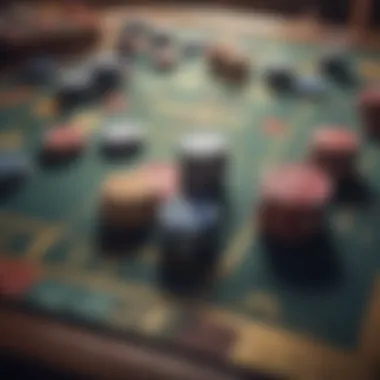 An elegant arrangement of gambling chips and cards on a table.