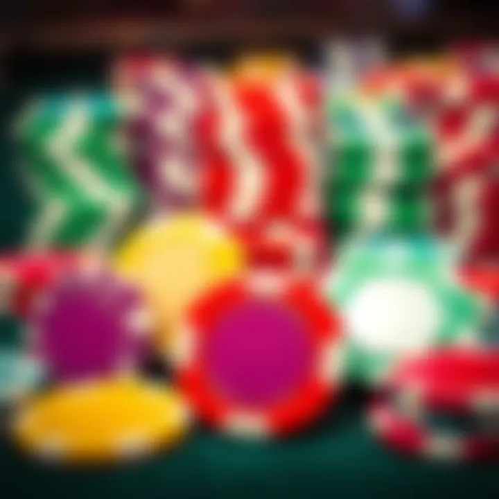 Colorful Casino Chips for Blackjack An array of colorful casino chips representing different denominations used in blackjack