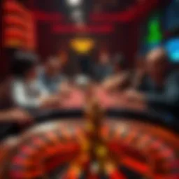 An intense roulette table filled with anxious players and vibrant chips