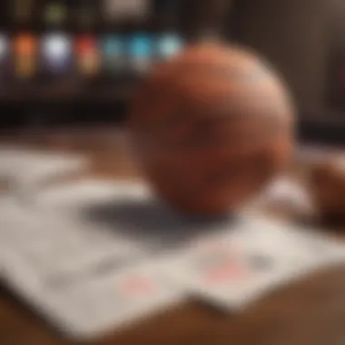 Close-up of a basketball and betting slips