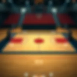 Illustration of a basketball court layout with strategic markings